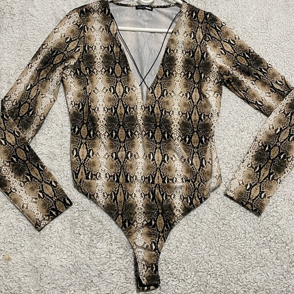 Fashion Nova Brown/Combo Snakeskin Bodysuit - Picture 2 of 2